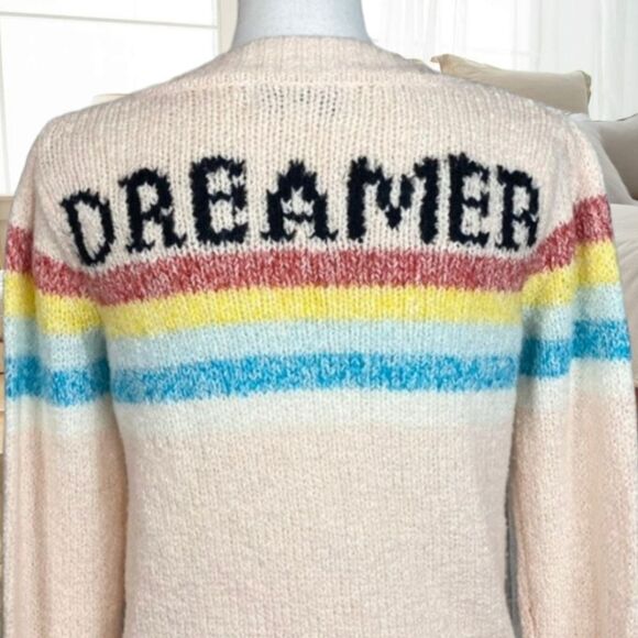 WILDFOX DREAMER RAINBOW STRIPE V NECK KNIT DISTRESSED SWEATER - Picture 6 of 12